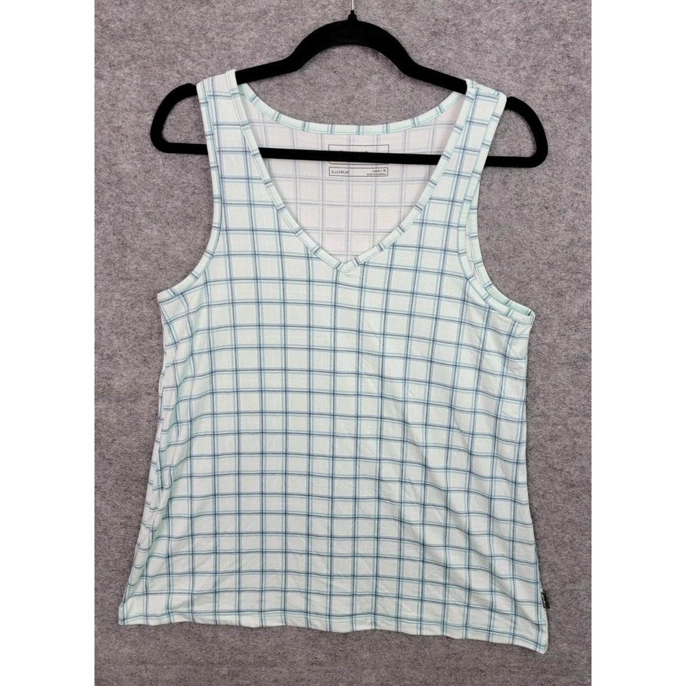 Eddie Bauer Tank Top Womens Medium Sleeveless V-Neck Sleepwear Plaid Check Mint